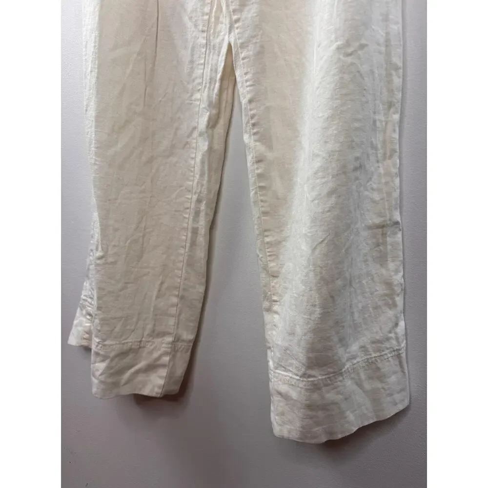 ZARA Ivory Linen Pants High-Rise Elastic Waistband Wide Leg 3505/939 Large L